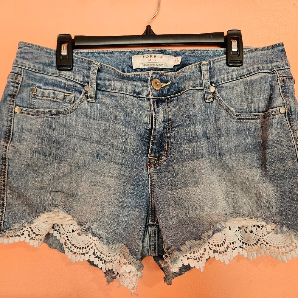 Torrid 14 jean shorts with lace hem